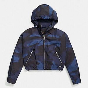 NEW Coach Camo Hooded Windbreaker Track Jacket Navy Blue Small